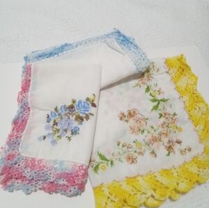 Vintage Hand Crochet Tatted Embroidered Handkerchiefs
